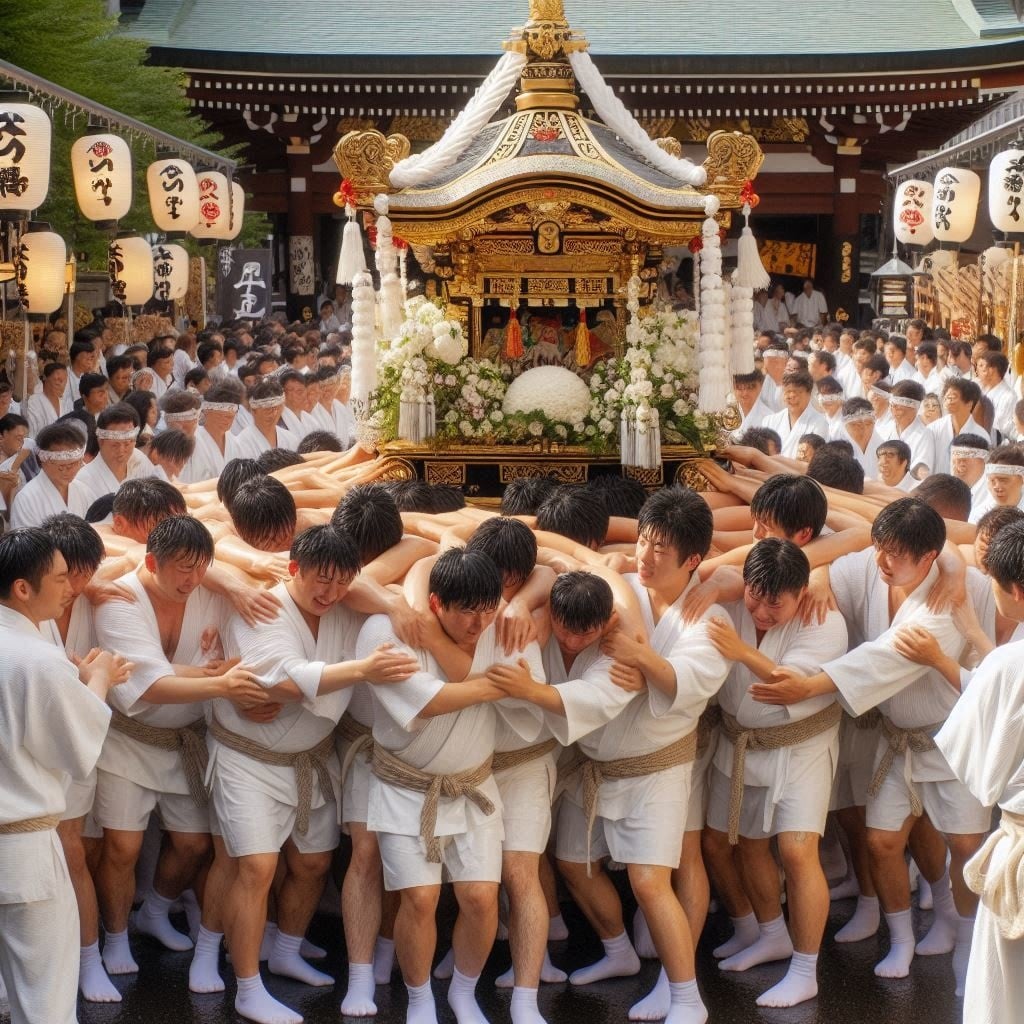 衣装とか雰囲気は違いますが現在のプロンプトの腕ではこれが一番まともでした。実際の様子は「荒祭」で検索してください